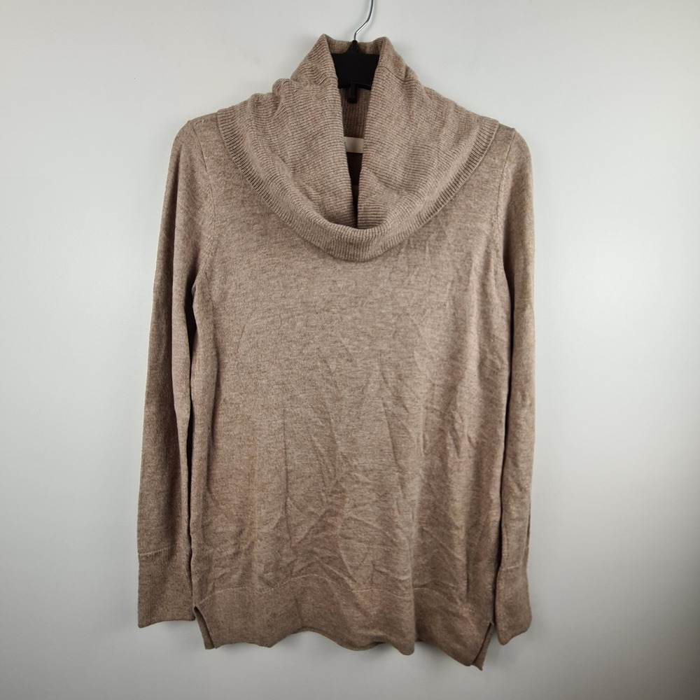 LOFT Womens Cowl Neck Tunic Sweater Tan Heather Long Sleeve Ribbed Size S